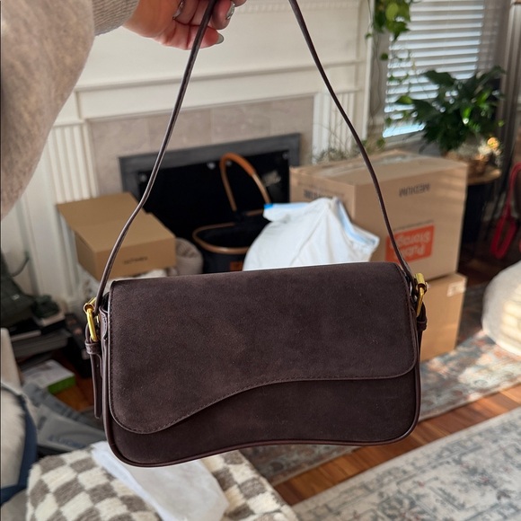 Handbags - Elegant Brown Suede Shoulder Bag